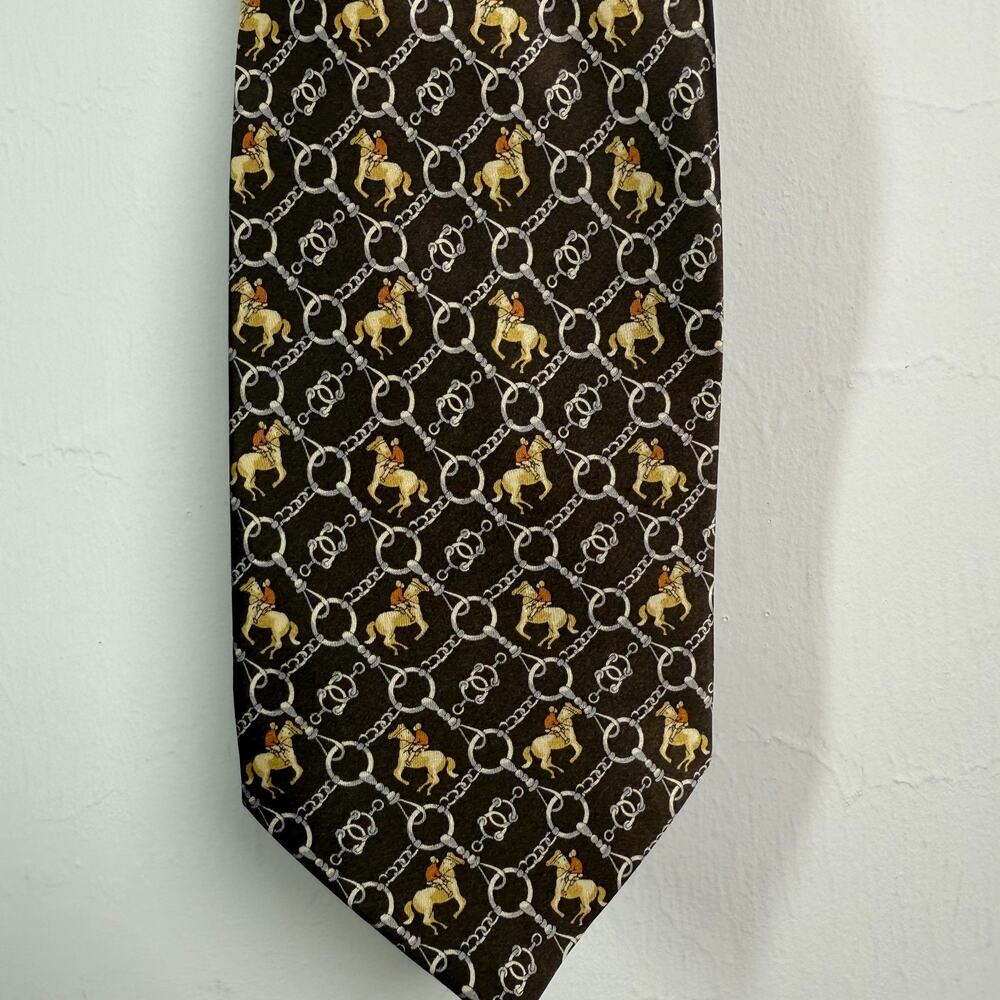 Equestrian Polo Player 100% Pure Silk‎ Necktie Horses Knot Chain Jockey